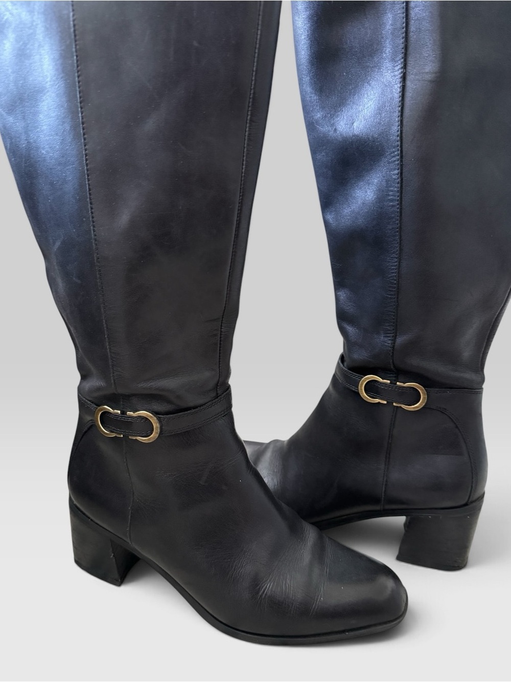 Naturalizer Black Knee High Boots Gold Buckle Detail Size 7 - Picture 5 of 6